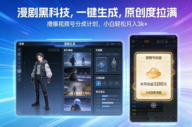 漫剧黑科技,一键生成,原创度拉满,撸爆视频号分成计划,小白轻松月入3k+ 漫剧黑科技,一键生成,原创度拉满,撸爆视频号分成计划,小白轻松月入3k+