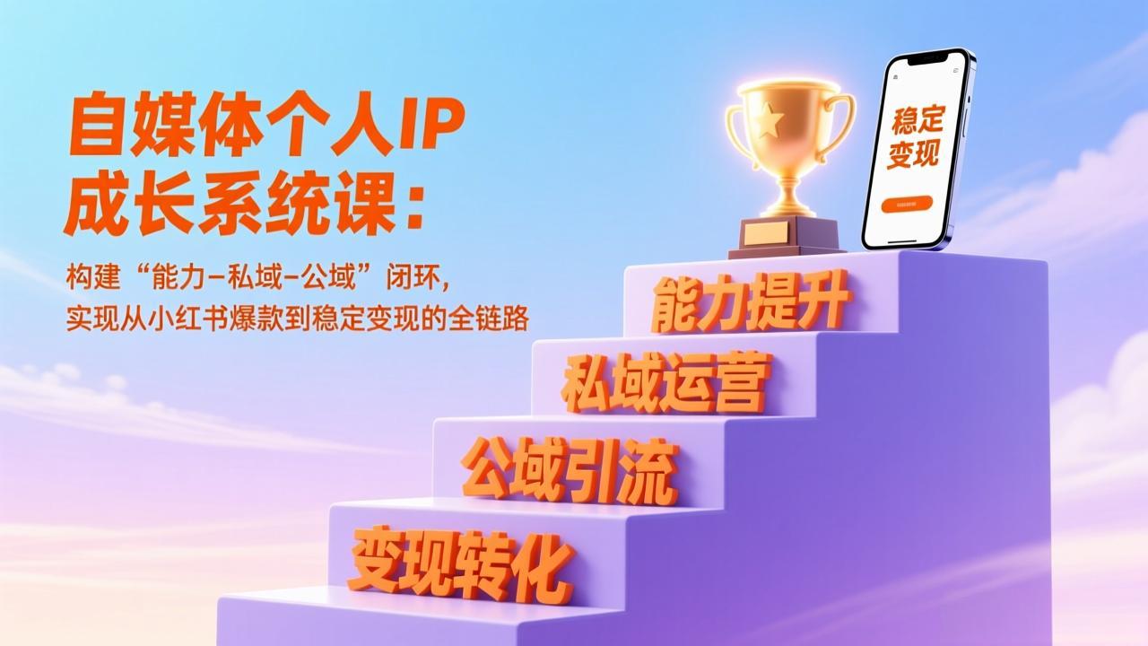 自媒体个人IP成长系统课:构建“能力-私域-公域”闭环,实现从小红书爆款到稳定变现的全链路 自媒体个人IP成长系统课:构建“能力-私域-公域”闭环,实现从小红书爆款到稳定变现的全链路