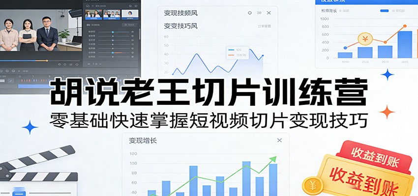 胡说老王切片训练营，零基础快速掌握短视频切片变现技巧