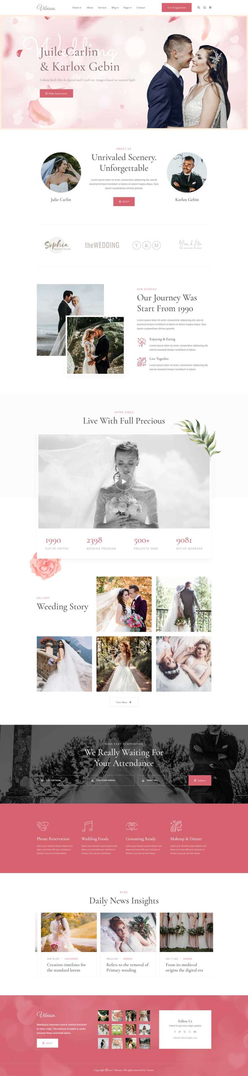 粉色浪漫婚纱摄影婚礼策划公司html模板