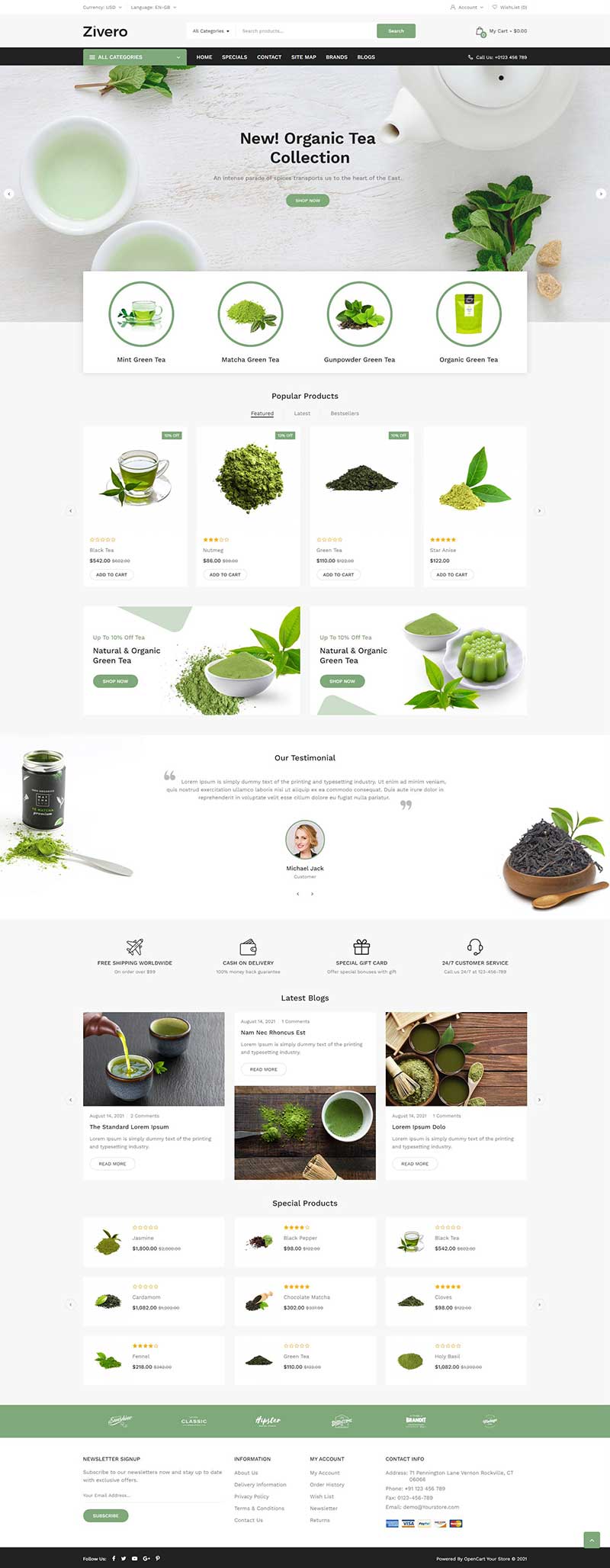 绿色清新茶叶茶粉制品商城网站html模板